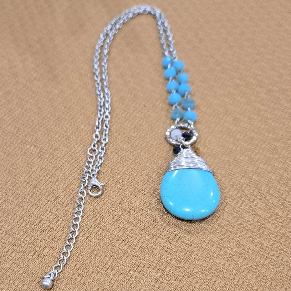 Turquoise and Silver Pendant Necklace